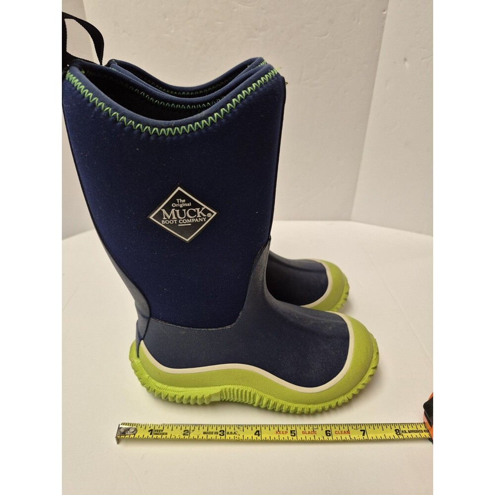 Muck Boot Kids' Hale Navy and Lime Rain Boots size 11